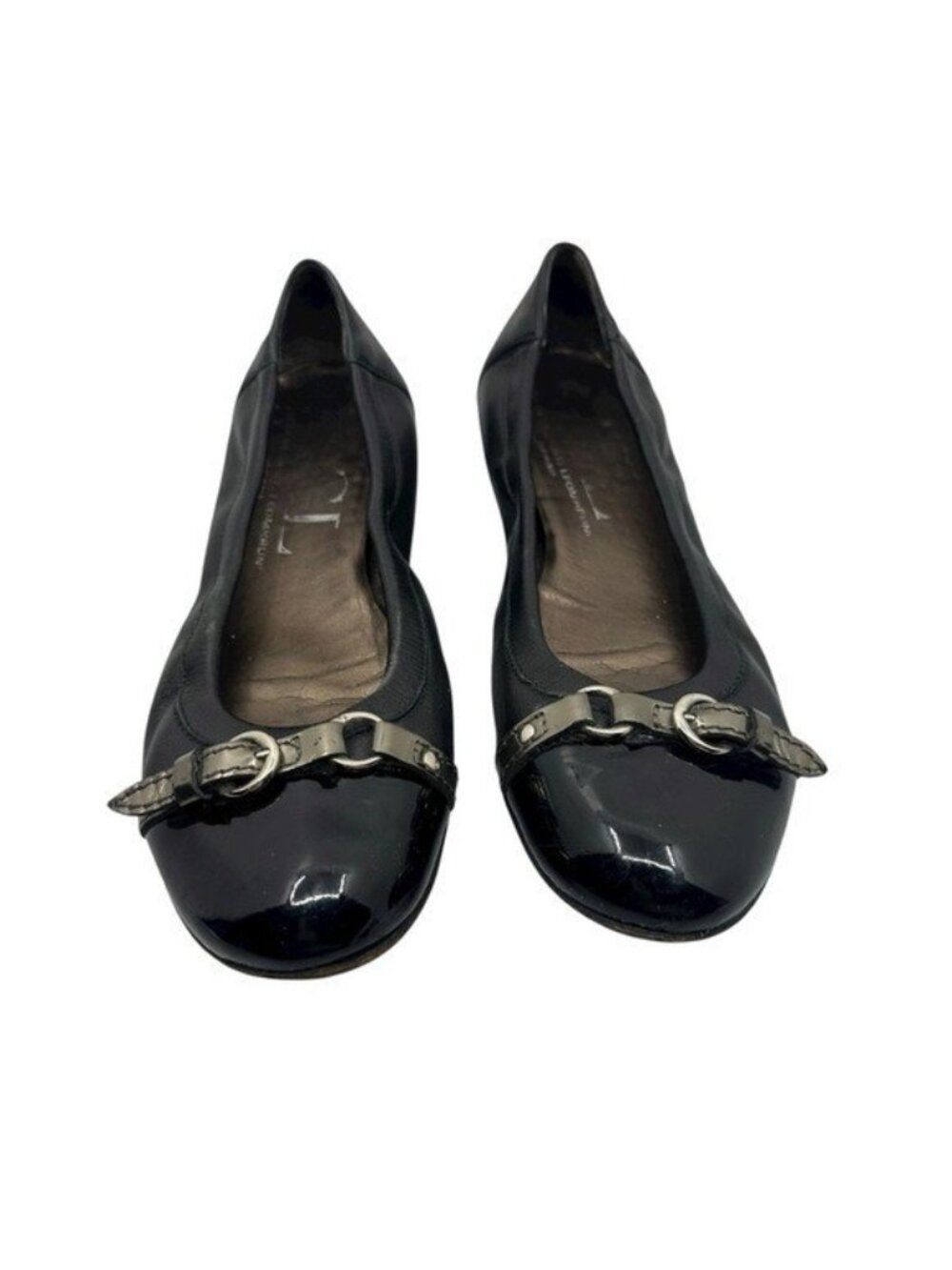 AGL 37.5 / US 7.5 Monika Cap Toe Ballet Flats Black Leather Buckle Strap Slip On - Picture 4 of 10